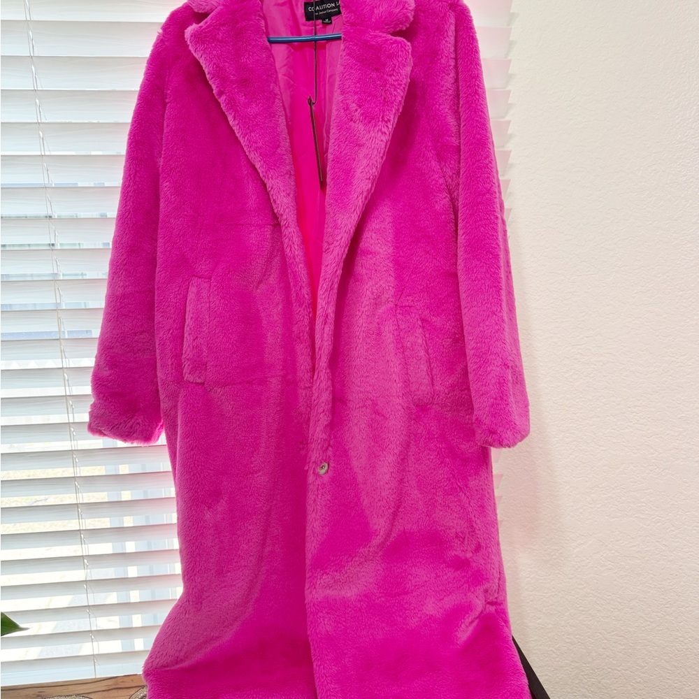 Vibrant Pink Faux Fur Coat